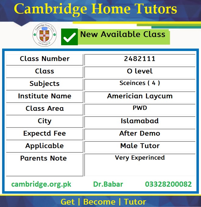 Home Tutor for Class O level in PWD Islamabad