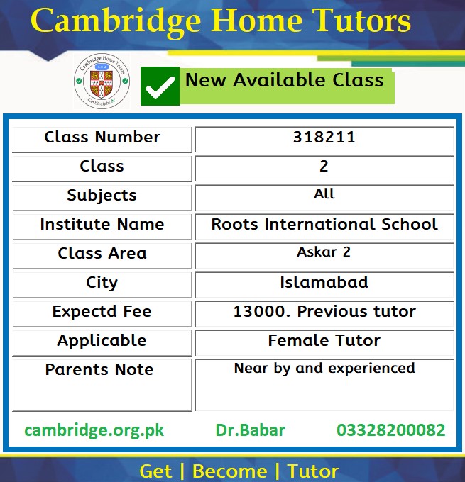 Home Tutor for Class 2 in Askar 2 Islamabad