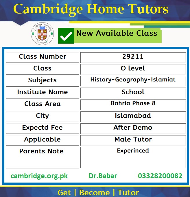 Home Tutor for O level in Bahria Phase 8 Islamabad