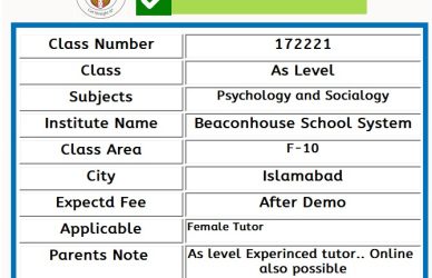 Home tutor for As level Psychology Socialogy in Islamabad