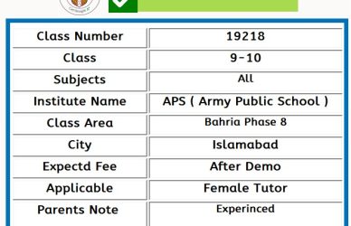 Home Tutor for Class 9-10 in Bahria Phase 8 Islamabad