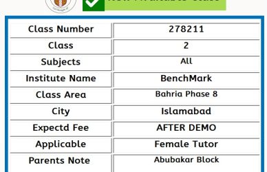 Home Tutor for Class 2 in Bahria Phase 8 Islamabad