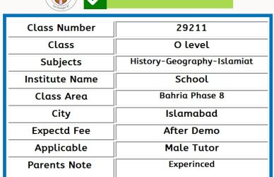 Home Tutor for O level in Bahria Phase 3 Islamabad
