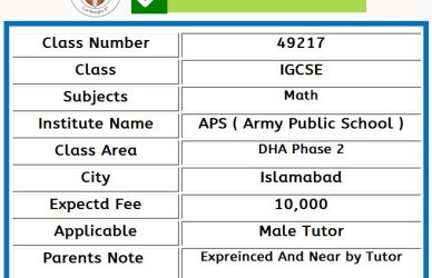 Home Tutor for IGCSE in DHA Phase 2 Islamabad