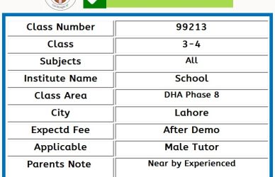 Home Tutor for O level in DHA Phase 8 Lahore