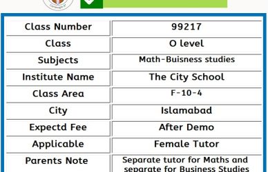 Home Tutor for Class O level in F-10-4 Islamabad
